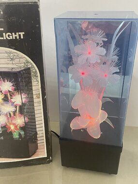Vtg Fiber Optic Flower Lamp In Box Wind-Up Music Box Light Color Changing 1980s